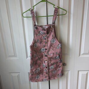 Adorable pink floral overalls dress, size S